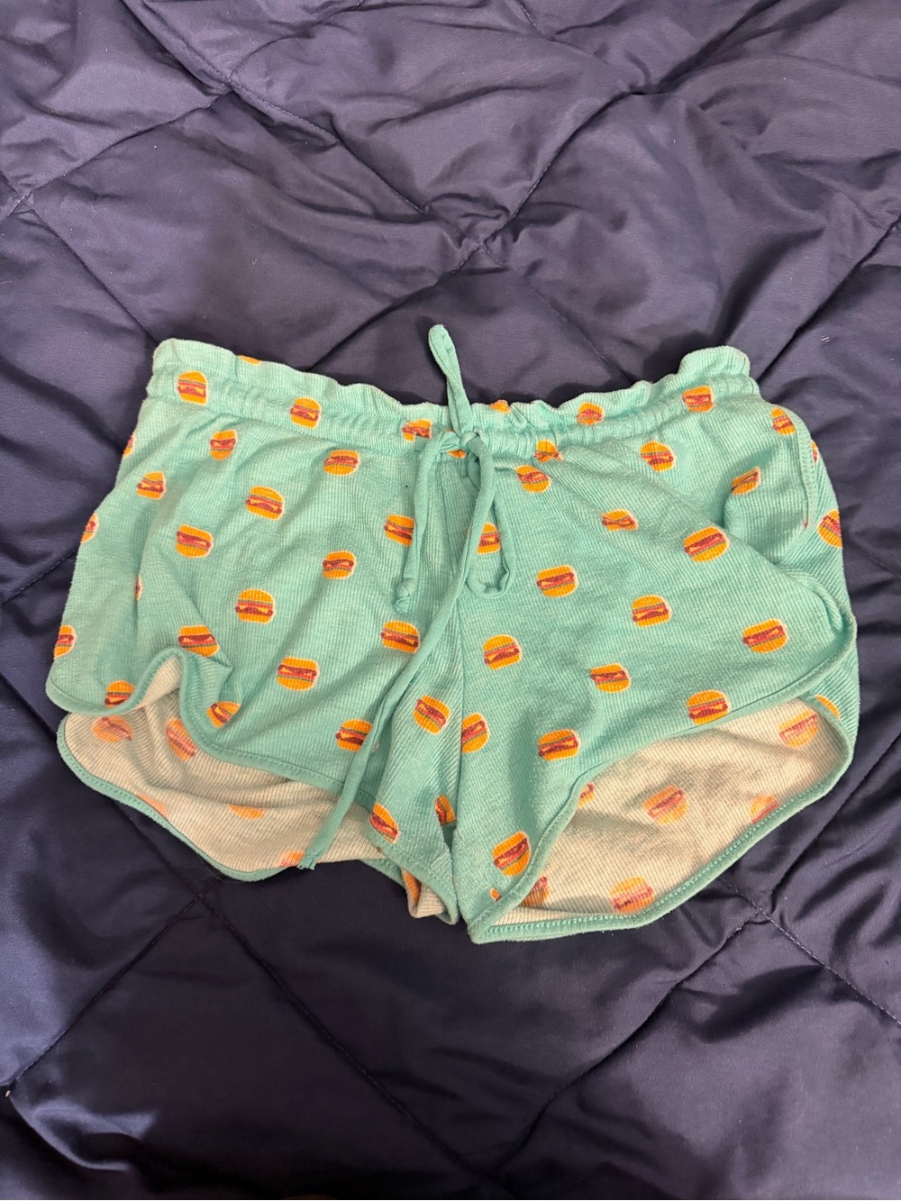 Light Blue PJ Shorts with Orange Burger Print